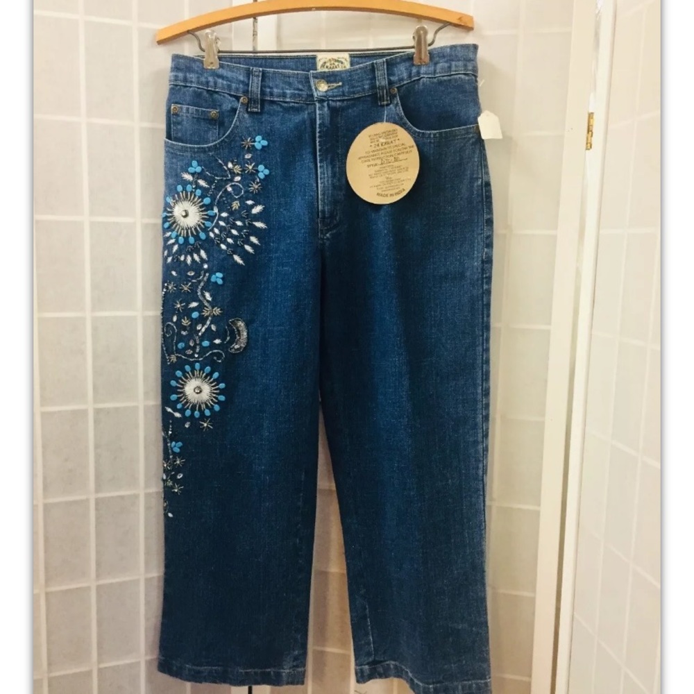 24 Karat, Women, Capri,blue, decorated,new,size8.: